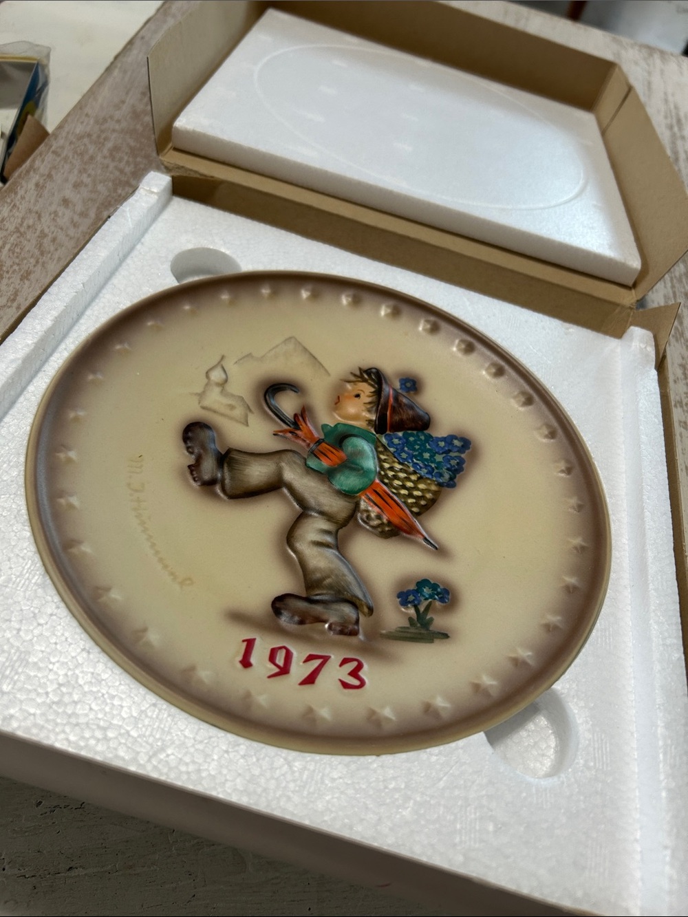 Hummel Decorative Plate with Cream, Brown, Green, Blue and Red Accents